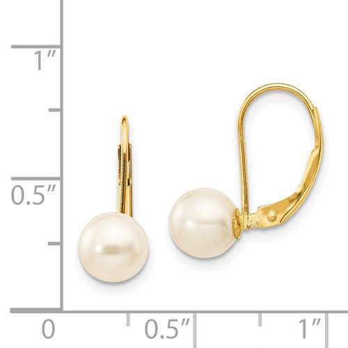 14KT YELLOW GOLD CULTURED 6-7MM PEARL LEVERBACK EARRINGS