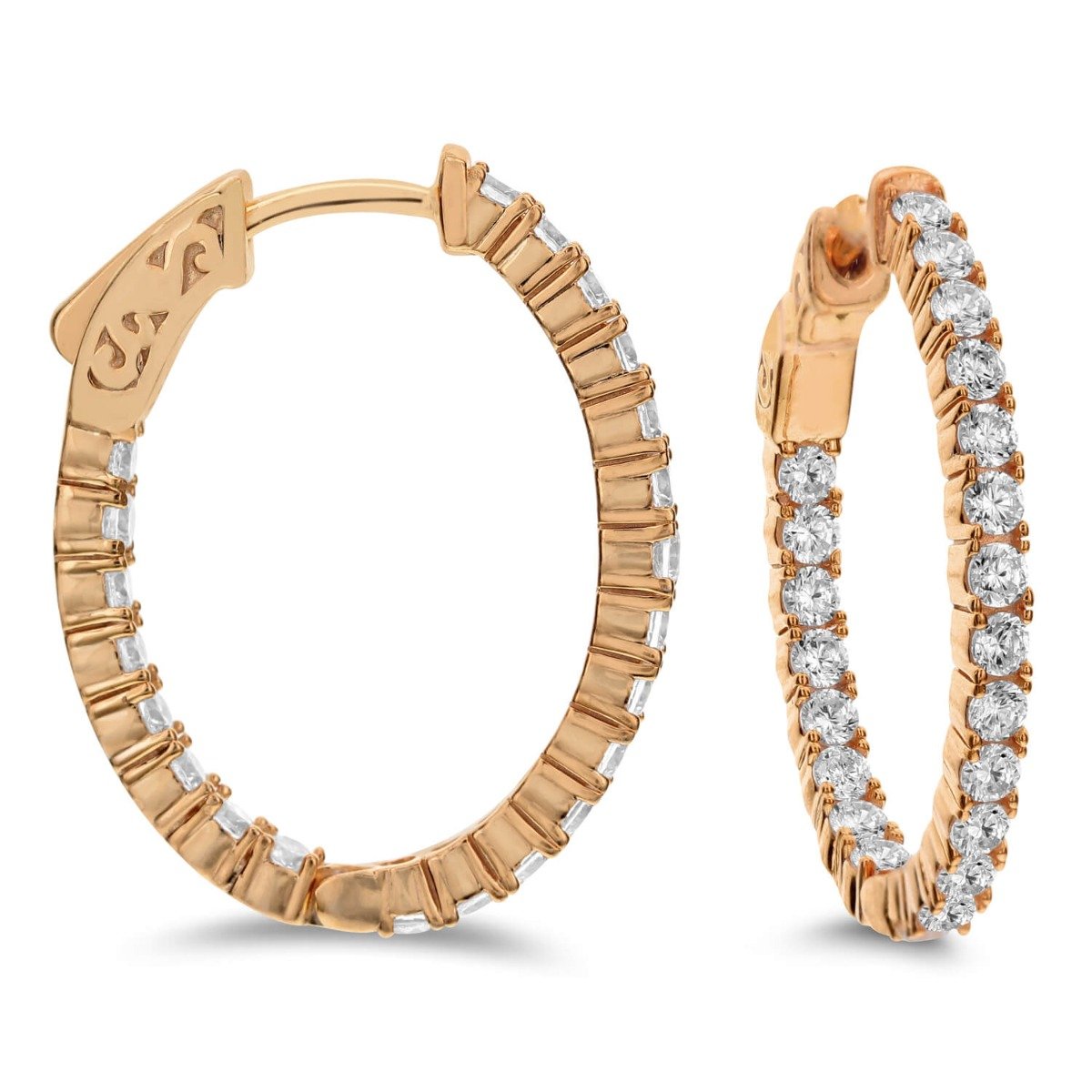 18KT Gold 2.50 CTW Inside Out Diamond Hoop Earrings Rose