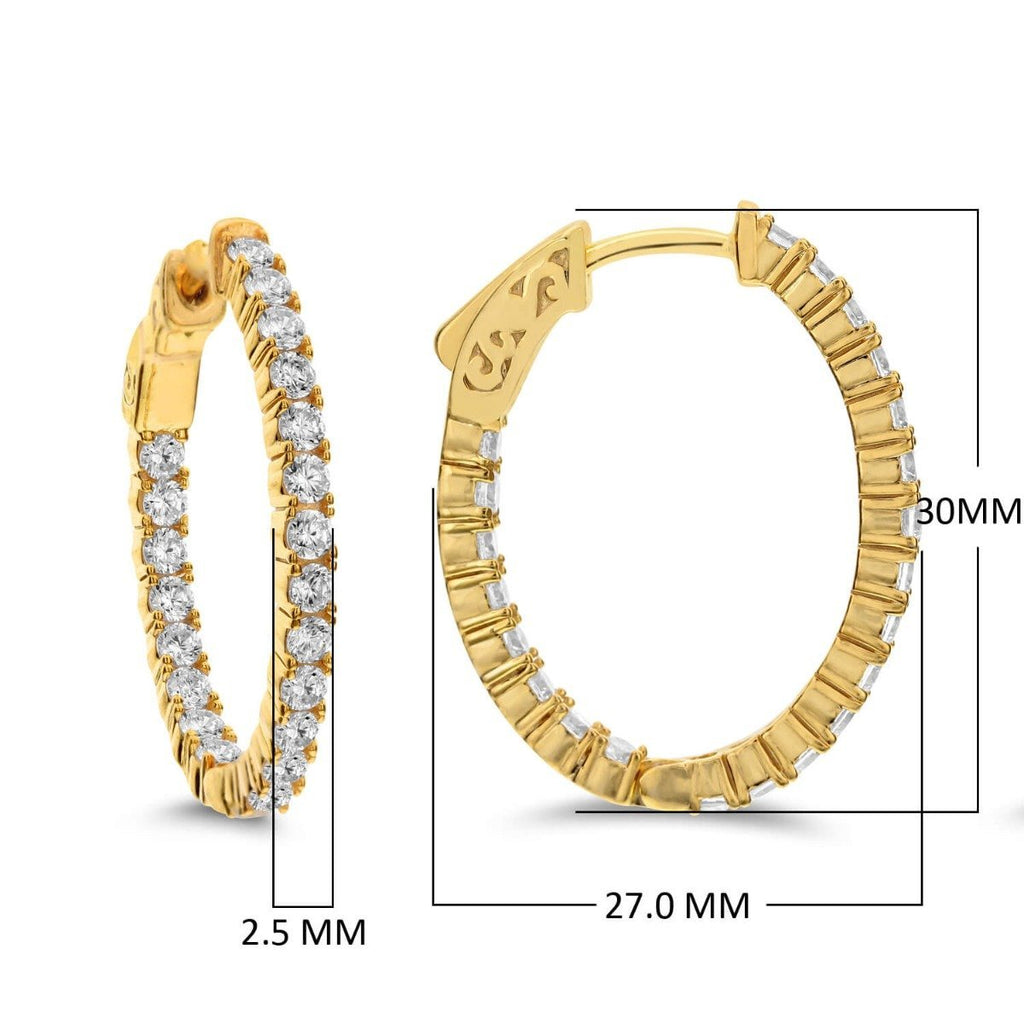 18KT Gold 2.50 CTW Inside Out Diamond Hoop Earrings Rose,White,Yellow
