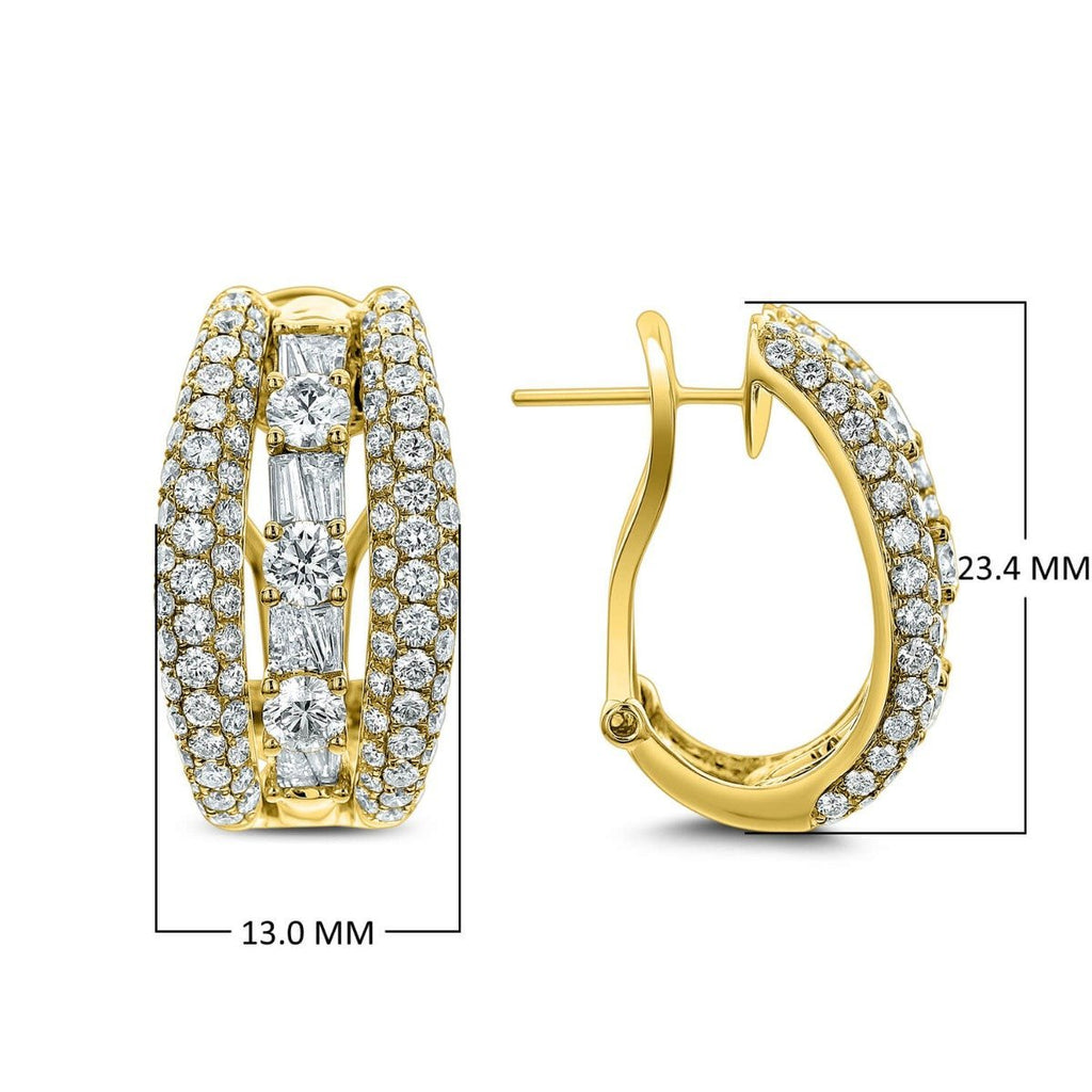18KT Gold 4.50 CTW Diamond Three Row Hoop Earrings Rose,White,Yellow