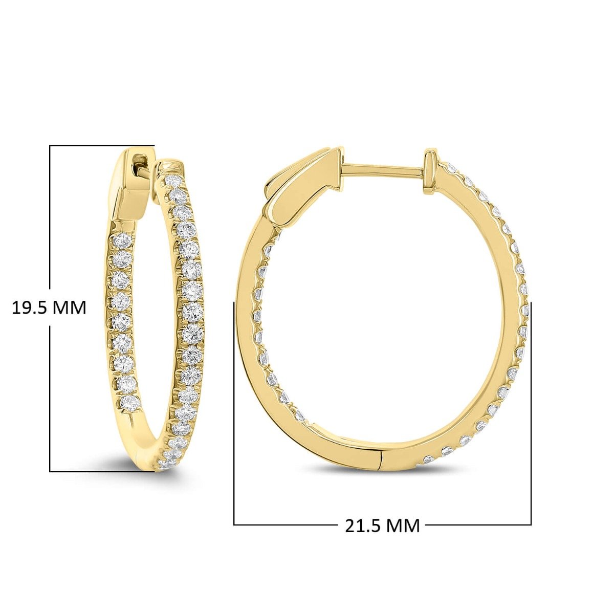18KT Gold 0.80 CTW Diamond Inside Outside Hoop Earrings White,Rose,Yellow