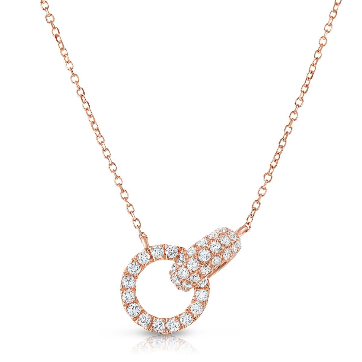 18KT Gold 1 CTW Interlocking Circle & Oval Diamond Necklace Rose