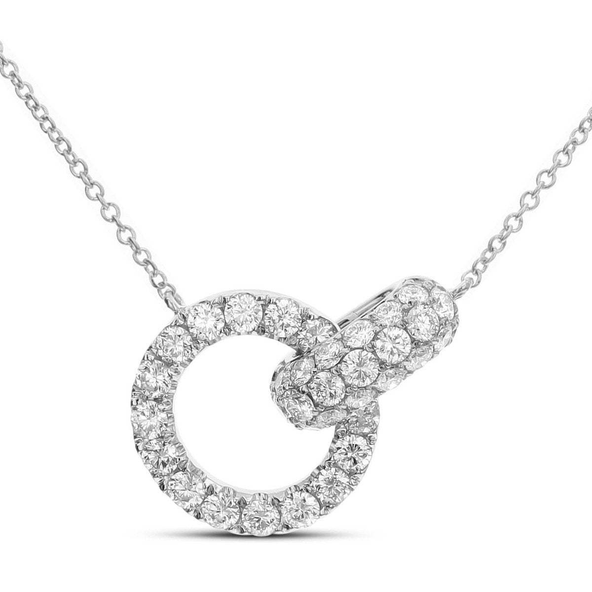18KT Gold 1 CTW Interlocking Circle & Oval Diamond Necklace White