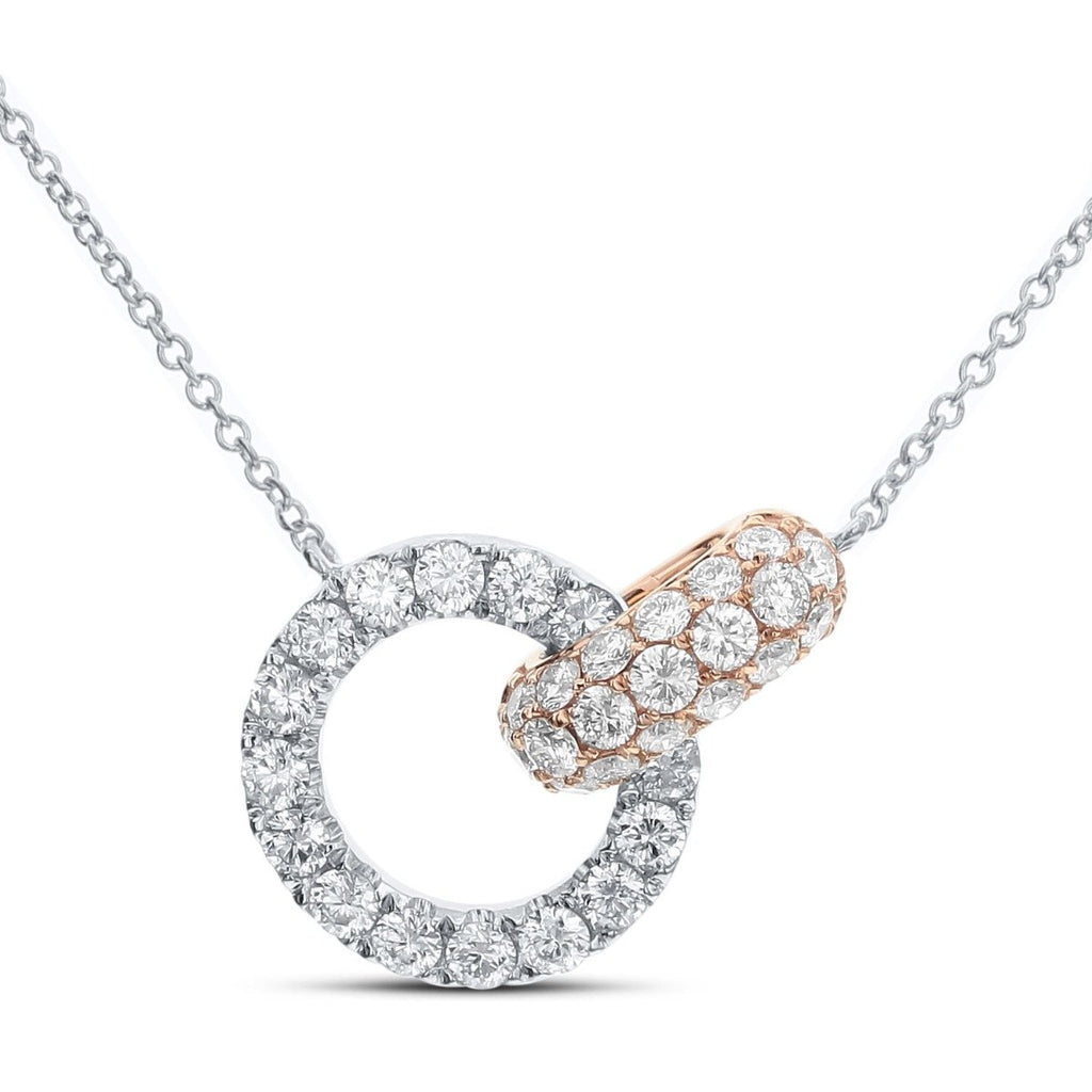 18KT Gold 1 CTW Interlocking Circle & Oval Diamond Necklace White,Yellow,Rose,White and Yellow,Rose and White