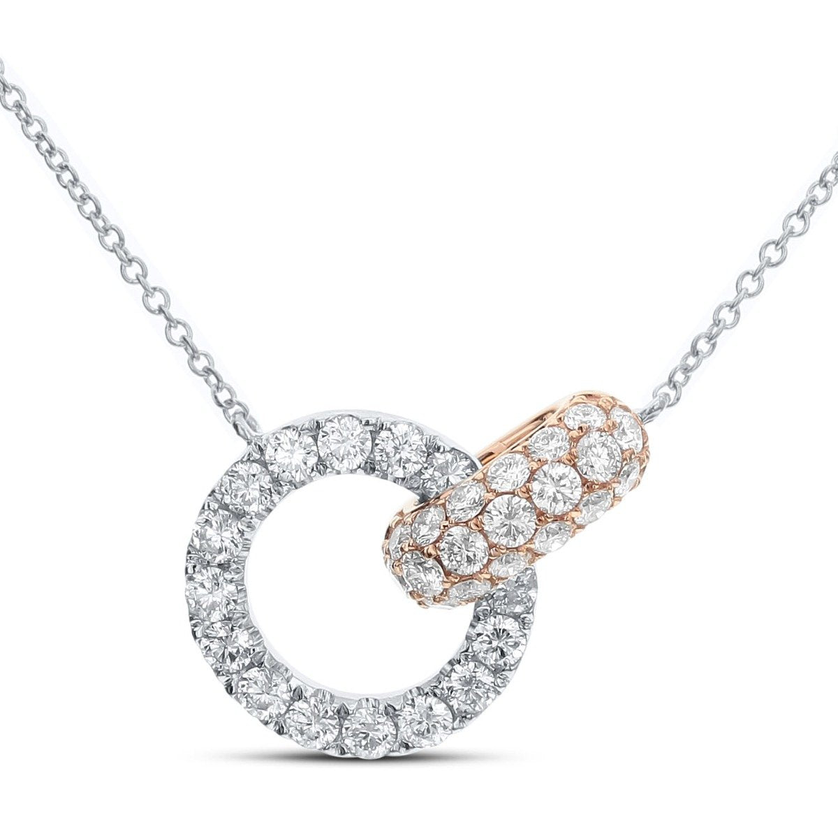 18KT Gold 1 CTW Interlocking Circle & Oval Diamond Necklace Rose and White