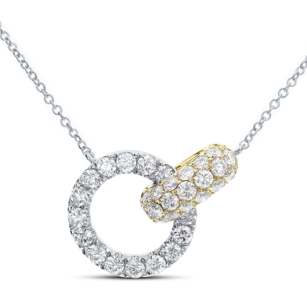 18KT Gold 1 CTW Interlocking Circle & Oval Diamond Necklace White and Yellow