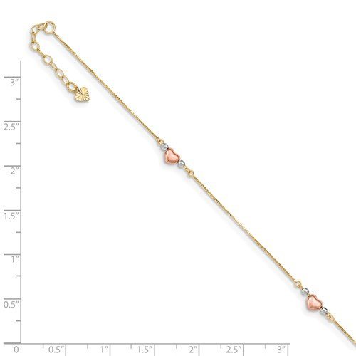 14KT TRI-COLOR PUFFED HEART ANKLET