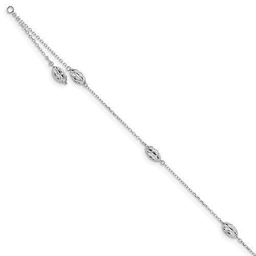 14KT White Gold Puffed Rice Bead Anklet