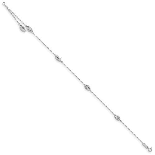 14KT White Gold Puffed Rice Bead Anklet