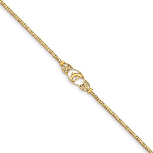 14KT Yellow Gold Polished Dolphin Anklet