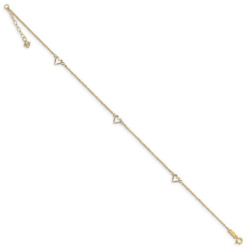 14KT Yellow Gold Diamond Cut Heart Anklet