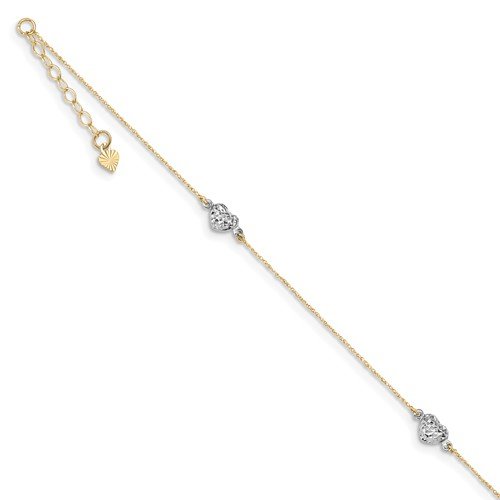 14KT TWO-TONE GOLD PUFF HEART ANKLET
