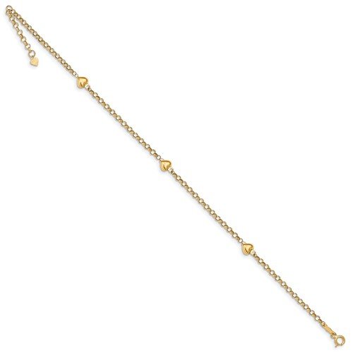 14KT Yellow Gold Puff Heart Cable Chain Anklet