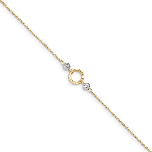 14KT Two-Tone Gold Circle and Bead Anklet