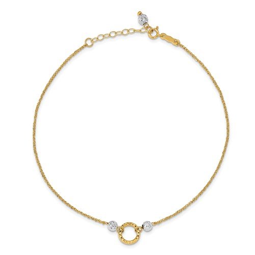 14KT Two-Tone Gold Circle and Bead Anklet