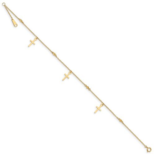 14KT Yellow Gold Polished & Textured Cross Anklet