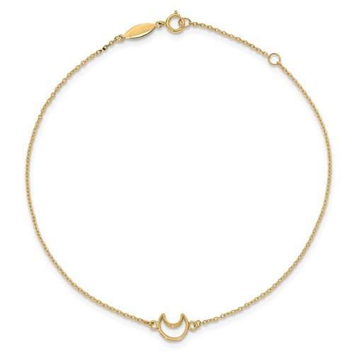 14K Yellow Gold Textured & Polished Moon Anklet