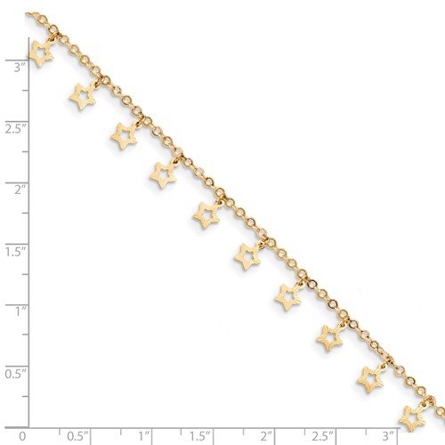 14KT Yellow Gold Polished And Textured Star Anklet