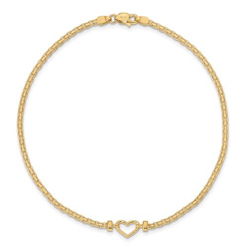 14KT Yellow Gold Open Heart Anklet