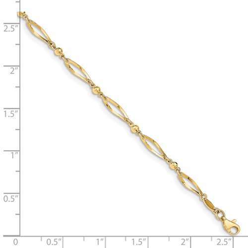 14KT Yellow Gold Bead and Fancy Link Anklet