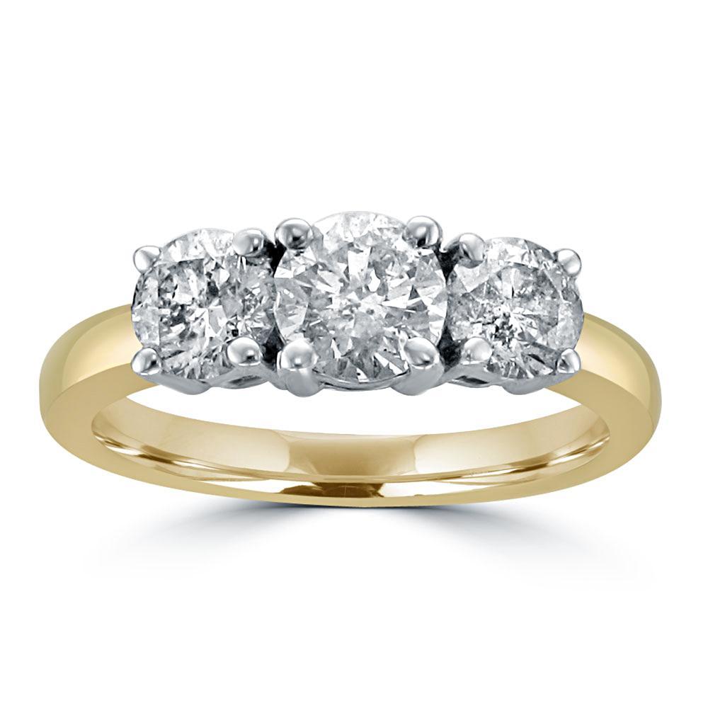 14KT Two-Tone Gold 1 1/2 CTW Diamond 3 Stone Ring 4,4.5,5,5.5,6,6.5,7,7.5,8,8.5,9