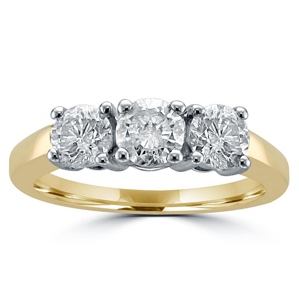 14KT Two-Tone Gold 1.00 CTW 3 Stone Diamond Ring 4,4.5,5,5.5,6,6.5,7,7.5,8,8.5,9