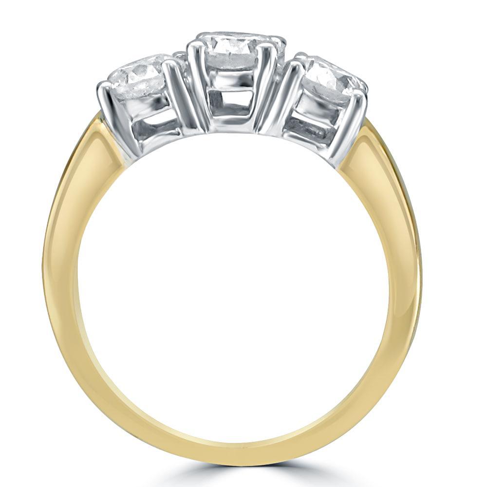 14KT Two-Tone Gold 1.00 CTW 3 Stone Diamond Ring 4,4.5,5,5.5,6,6.5,7,7.5,8,8.5,9