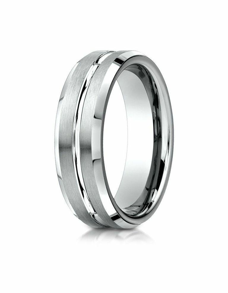 Women's 14KT White Gold 8MM CENTER INLAY WEDDING BAND 4,4.5,5,5.5,6,6.5 ...