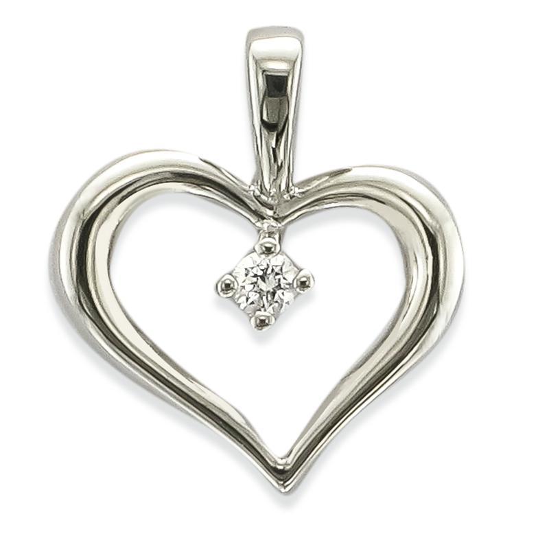 14KT White Gold Round Diamond Heart Pendant