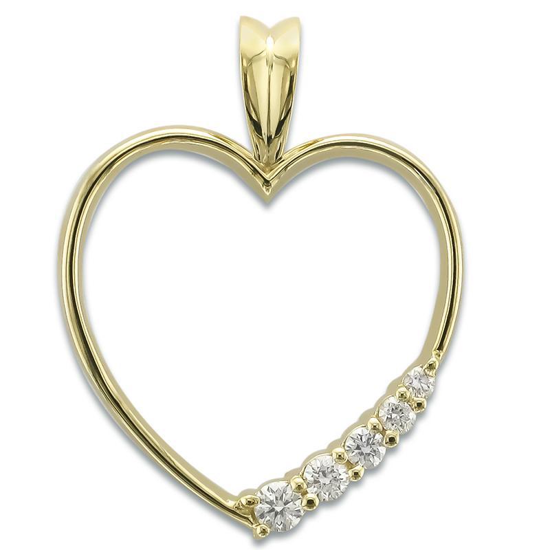 14KT Yellow Gold .20 CTW Round Diamond Journey Heart Pendant