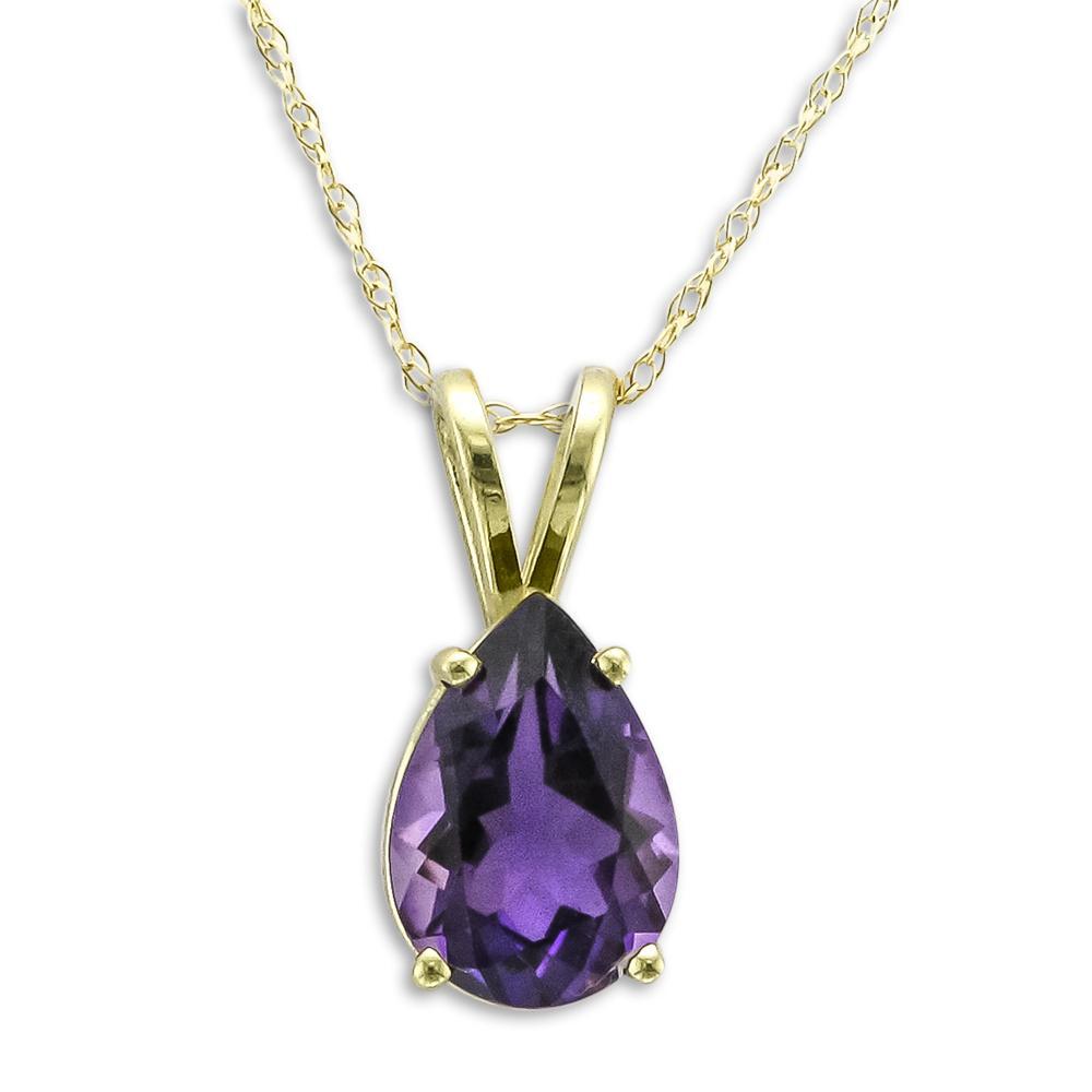 14KT GOLD 1.70 CT PEAR SHAPE AMETHYST NECKLACE Yellow,White