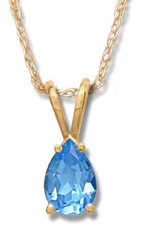 14KT YELLOW GOLD PEAR SHAPE BLUE TOPAZ NECKLACE