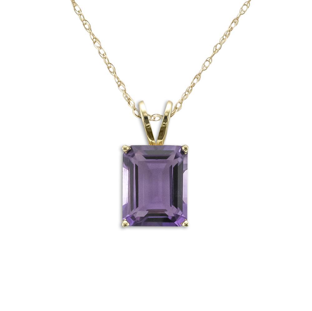 14KT GOLD 2.90 CT EMERALD CUT AMETHYST NECKLACE Yellow,White