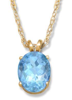 14KT YELLOW GOLD OVAL BLUE TOPAZ NECKLACE