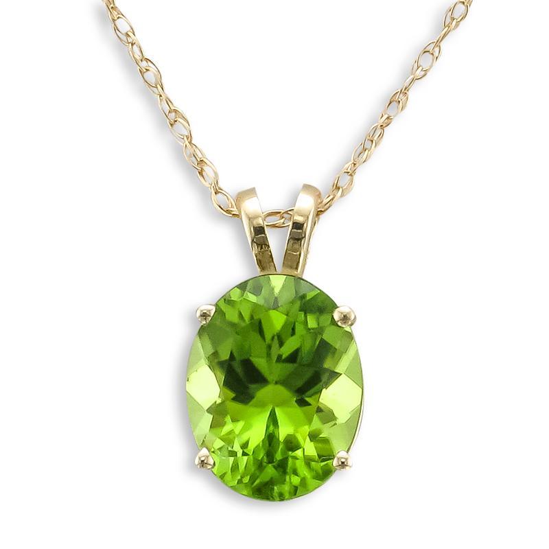 14KT YELLOW GOLD 9X7 MILLIMETER OVAL PERIDOT NECKLACE