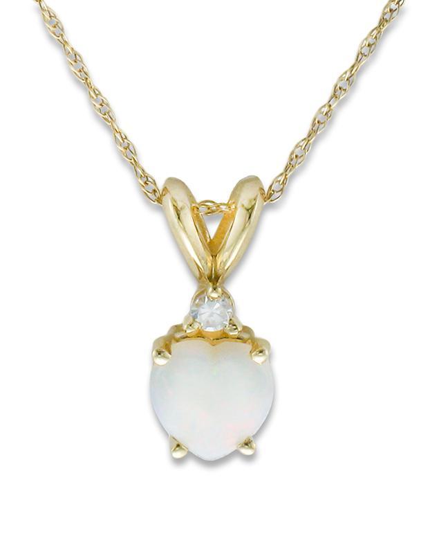 14KT YELLOW GOLD HEART OPAL AND DIAMOND NECKLACE