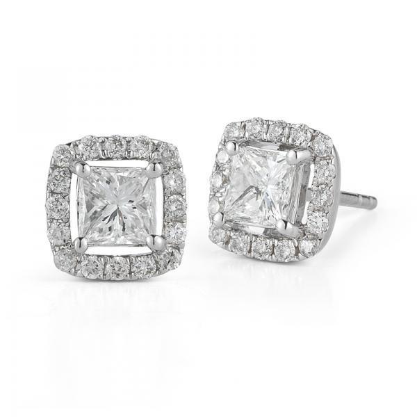 14KT White Gold 1/2 CTW Halo Diamond Earrings