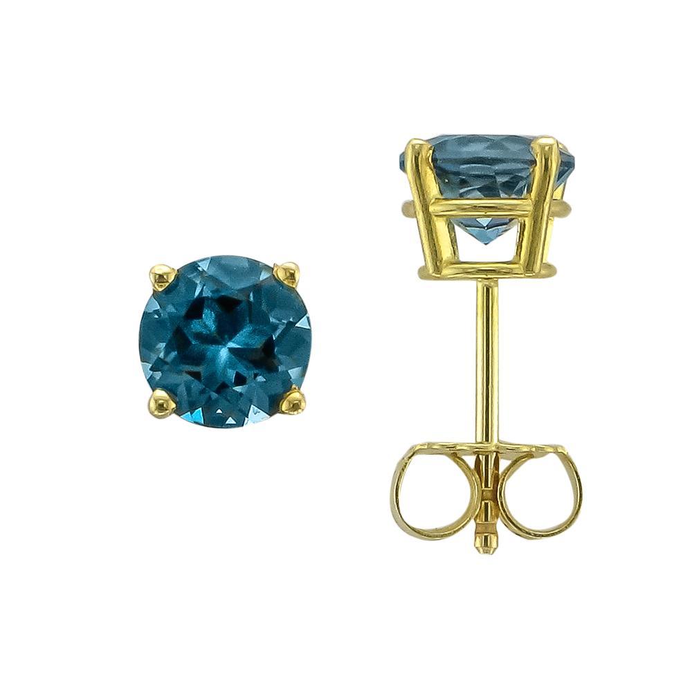 14KT YELLOW GOLD 2.00 CTW ROUND LONDON BLUE TOPAZ EARRINGS