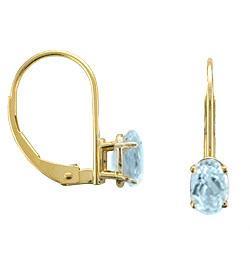 14KT GOLD .80 CTW OVAL AQUAMARINE LEVERBACK EARRINGS Yellow,White