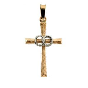 14KT Two Tone Cross With Interlocking Bands