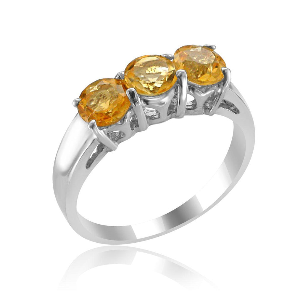 STERLING SILVER 1.80 CTW CITRINE 3 STONE RING 4,4.5,5,5.5,6,6.5,7,7.5,8,8.5,9