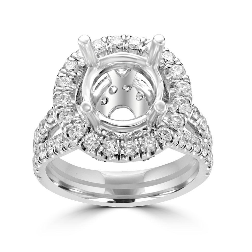 18KT White Gold 1.59 CTW Diamond Halo Setting for 3 CT Round 4,4.5,5,5.5,6,6.5,7,7.5,8,8.5,9