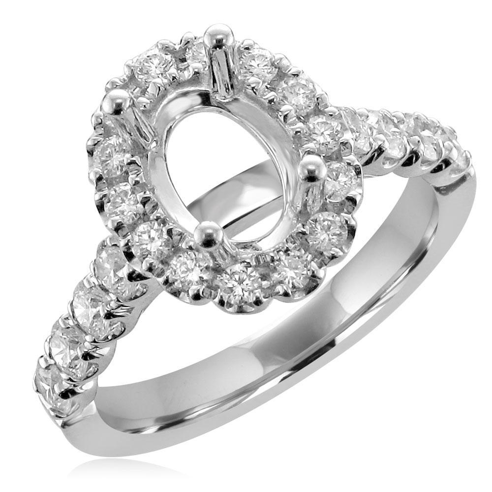 18KT White Gold 3/4 CTW Diamond Oval Halo Setting for 1.25 CT Oval 4,4.5,5,5.5,6,6.5,7,7.5,8,8.5,9