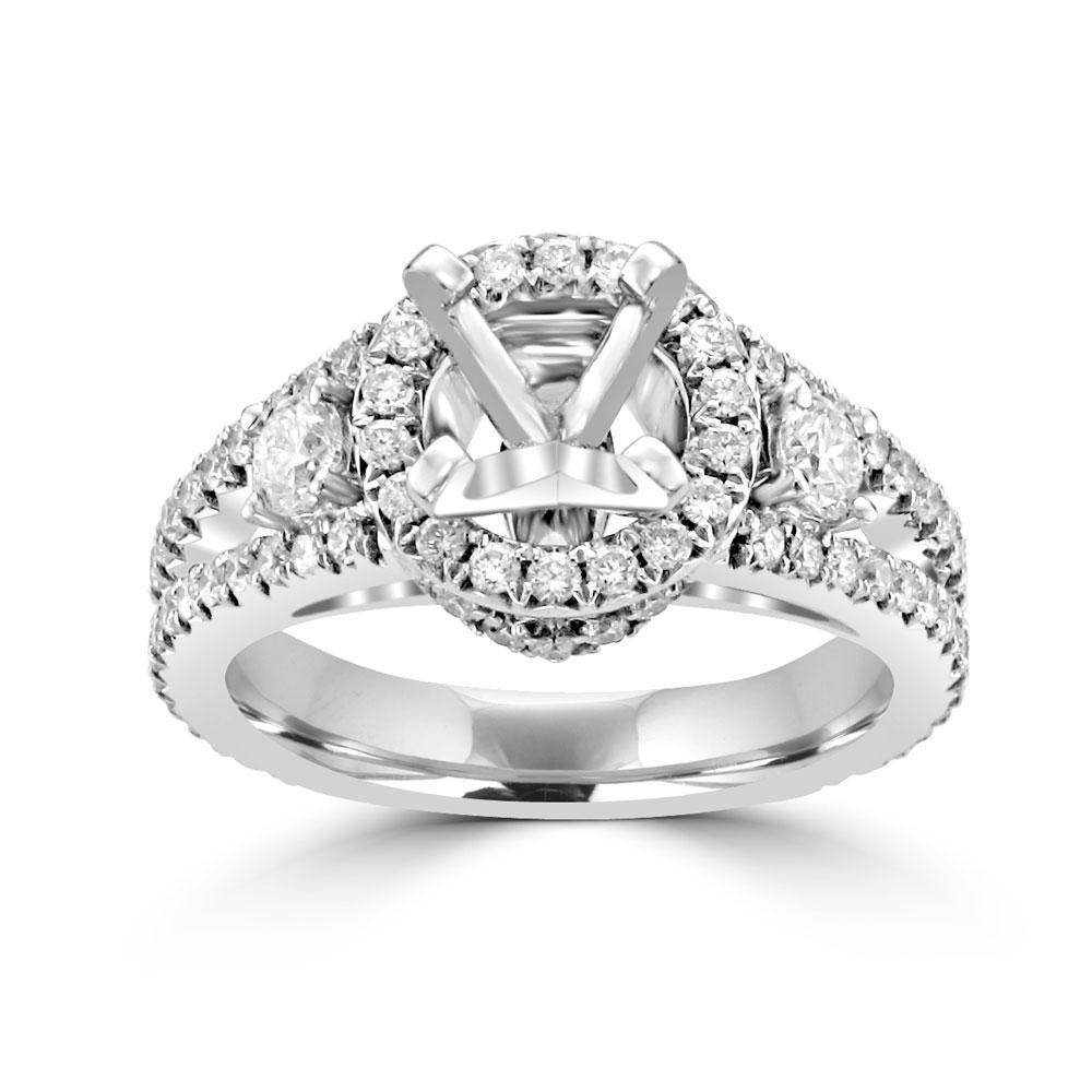 18KT White Gold 1.16 CTW Diamond Halo Setting for 1.50 CT Round 4,4.5,5,5.5,6,6.5,7,7.5,8,8.5,9