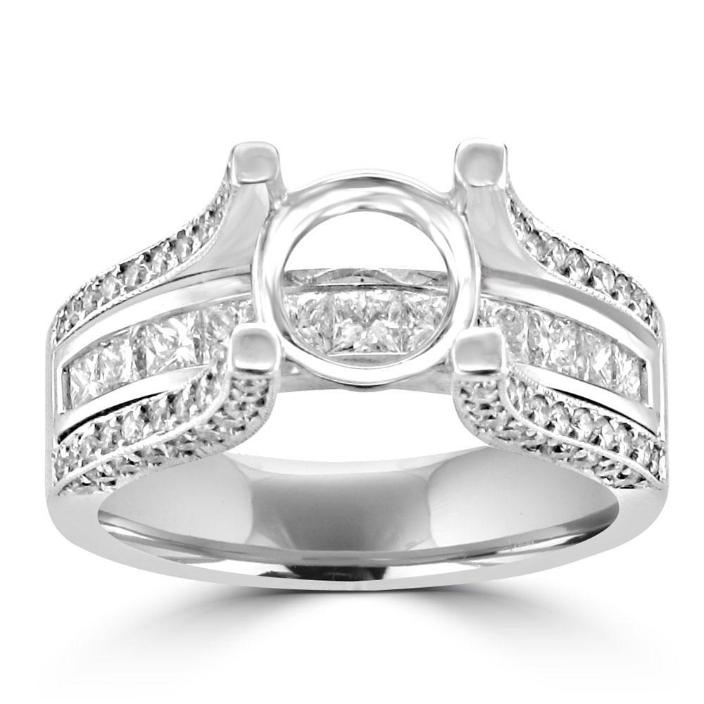 14KT White Gold 1 1/4 CTW Diamond Accent Setting for 2 CT Round 4,4.5,5,5.5,6,6.5,7,7.5,8,8.5,9