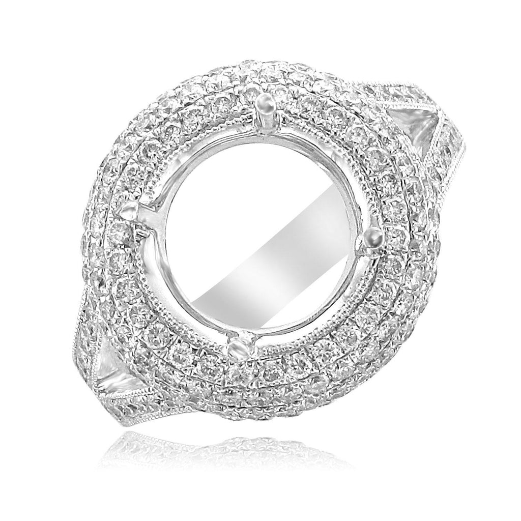 18KT White Gold 1.21 CTW Diamond Halo Setting for 3.5 CT Round 4,4.5,5,5.5,6,6.5,7,7.5,8,8.5,9