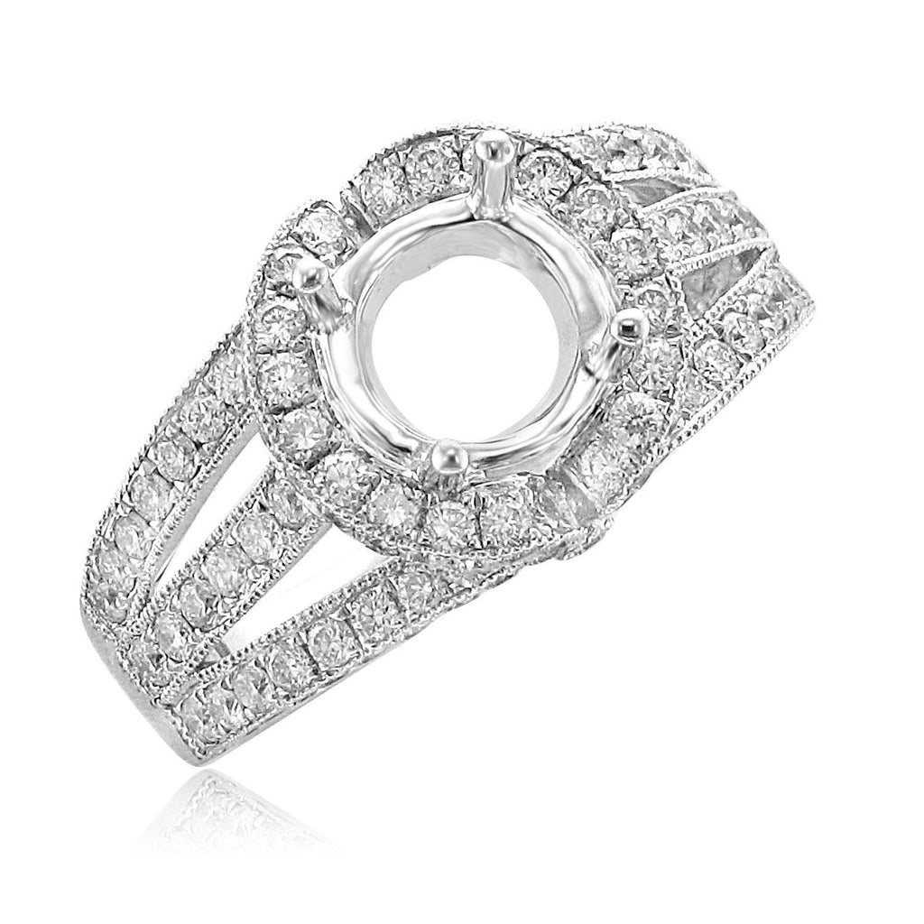 18KT White Gold 1.19 CTW Diamond Halo Setting for 2 CT Round 4,4.5,5,5.5,6,6.5,7,7.5,8,8.5,9