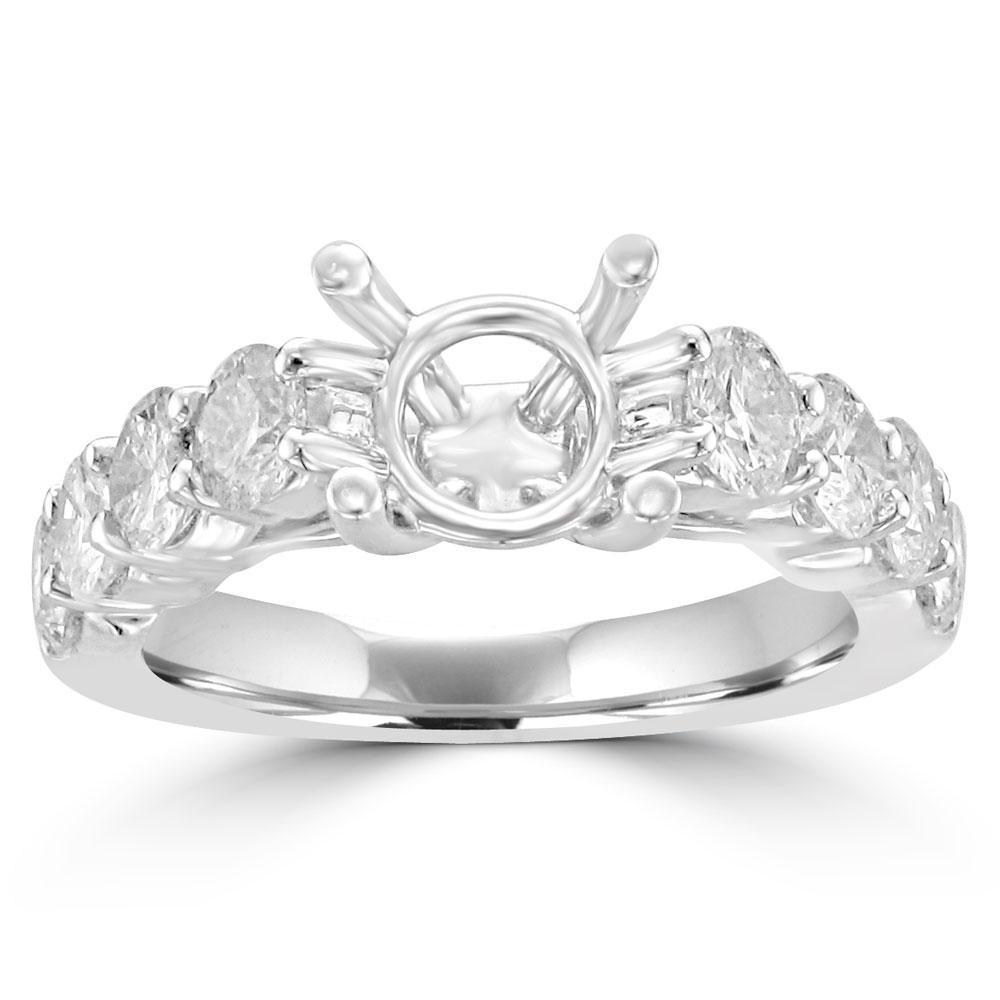 14KT White Gold 1 3/4 CTW Diamond Accent Setting for 1.25-1.5 CT Round 4,4.5,5,5.5,6,6.5,7,7.5,8,8.5,9
