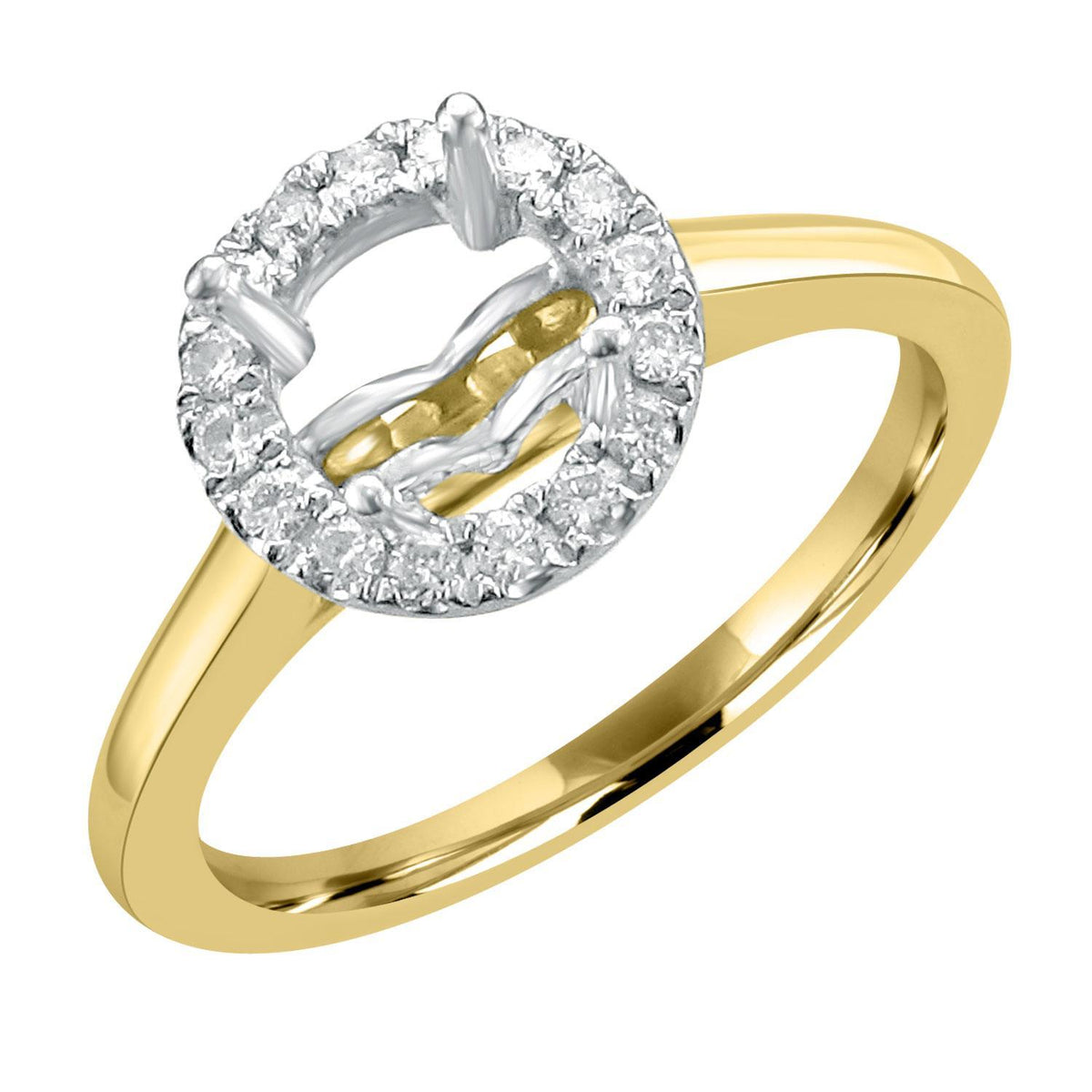 14KT Two-Tone Gold .16 CTW Halo Setting for .75-1.25 CT Round Diamond 4,4.5,5,5.5,6,6.5,7,7.5,8,8.5,9