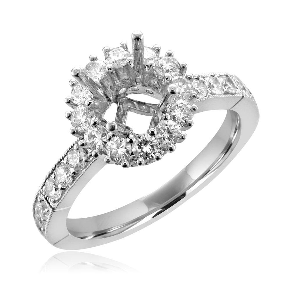 14KT White Gold 1.00 CTW Diamond Halo Setting for .75-1.25 CT Round 4,4.5,5,5.5,6,6.5,7,7.5,8,8.5,9